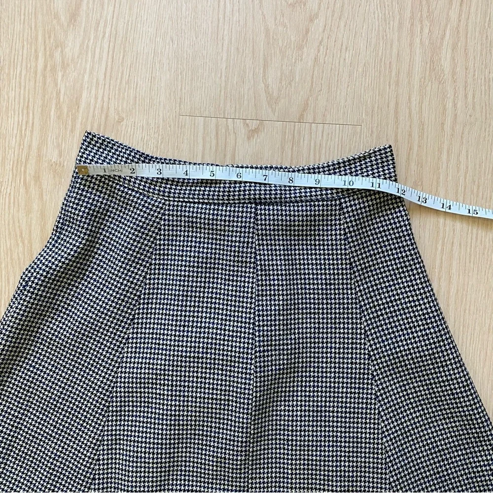 Vintage Wool Houndstooth A-Line Midi Skirt (~XS, 0)
